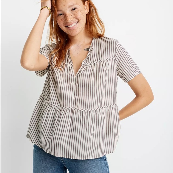 Madewell Tops - Madewell Seamed Popover Top in Dunfield  Stripe Sz S